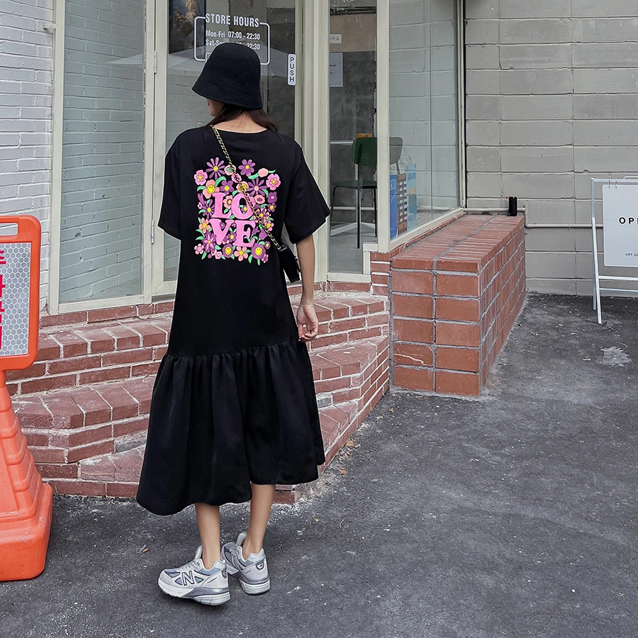 Dongdaemun Новинка лета 2023 свободное женское платье в стиле пэчворк с коротким