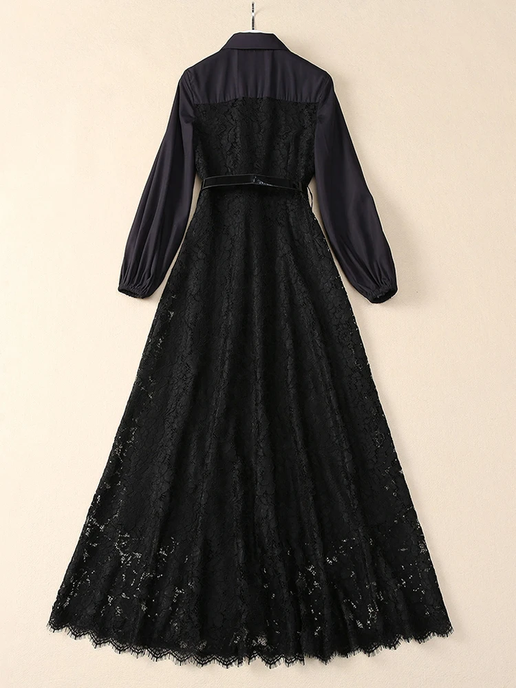 Женское офисное кружевное платье AELESEEN с отложным воротником