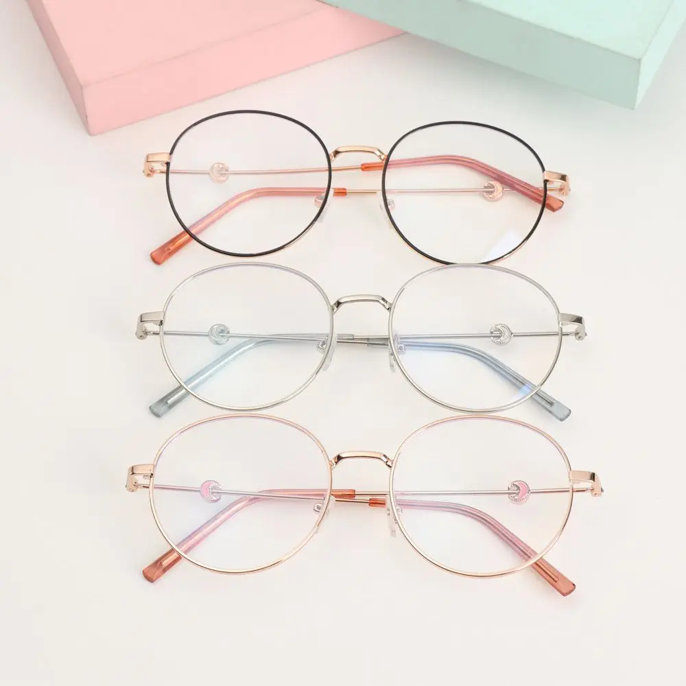 

Unisex Blue Rays Radiation Reduces Eye Strain Metal Round Frame Myopia Glasses Eyeglasses Flat Mirror Eyewear Anti-UV