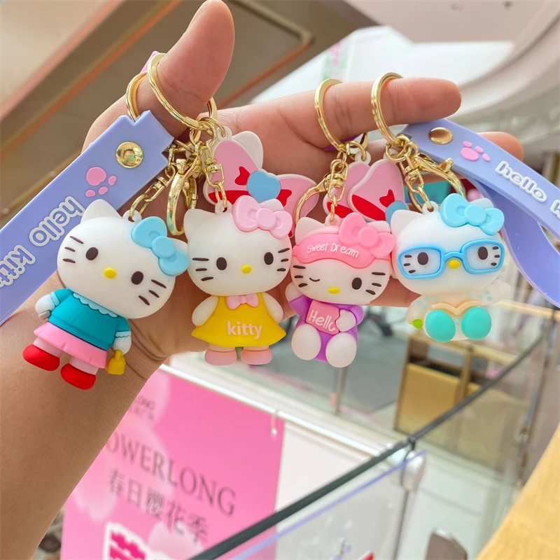 

Kawaii Sanrio Hello Kitty Keychain Cute Cartoon KT Cat Doll Pendant Car Keyring Ornaments Schoolbag Decoration Jewelry Gifts