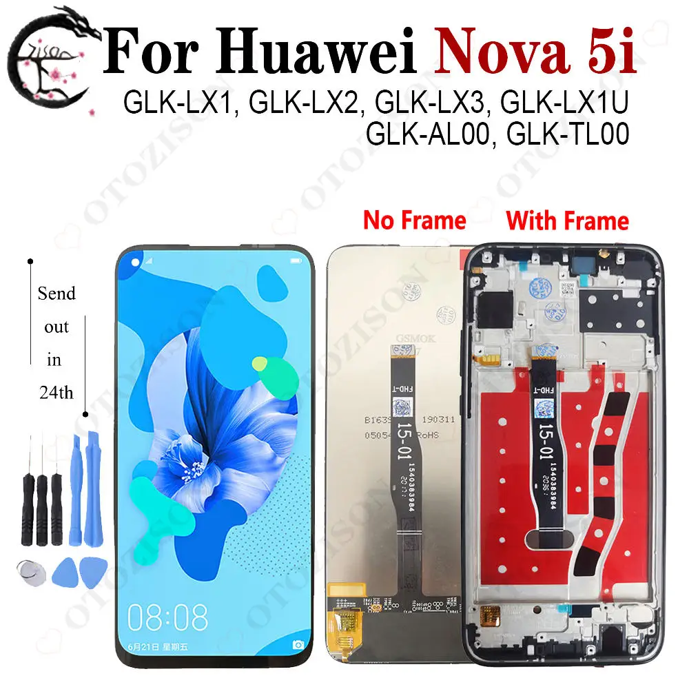 Дисплей 6,4 дюйма с рамкой для Huawei Nova 5i, ЖК-дисплей с сенсорным экраном и дигитайзером в сборе, новая модель, Стандартная замена ЖК-дисплея