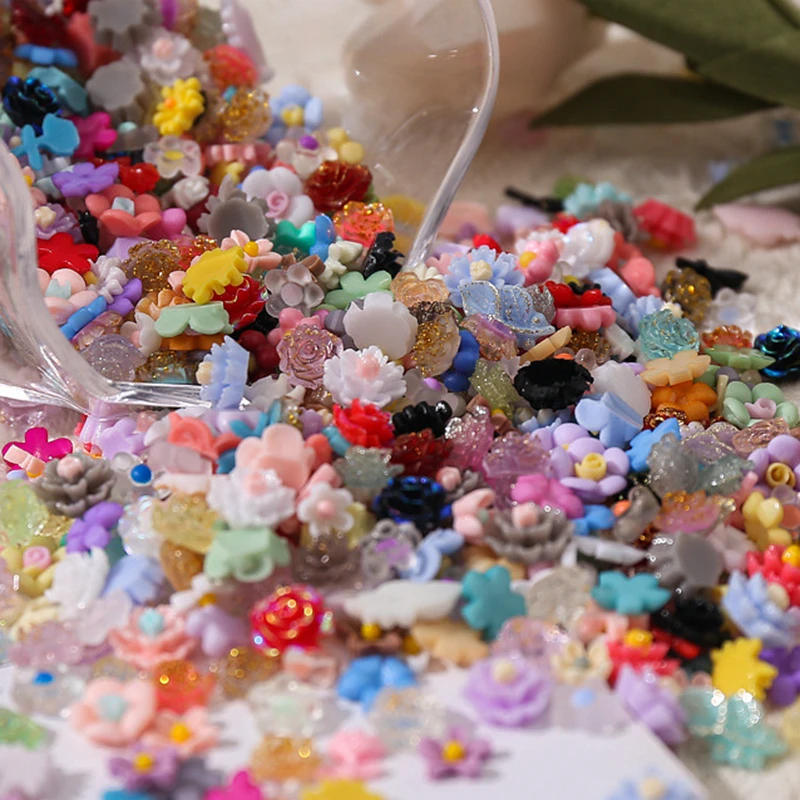

50PCS 3D Acrylic Flower Nail Parts Decoration Mixed Camellia Rose Floral Charm Kawaii Accessories Nail Supplies For Professional