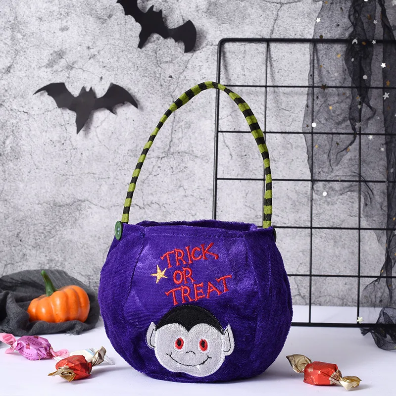 Festival Decoration Halloween Bags for Candy Tote Bag Kids Cartoon Fleece Pumpkin Christmas Party Clutch Bag