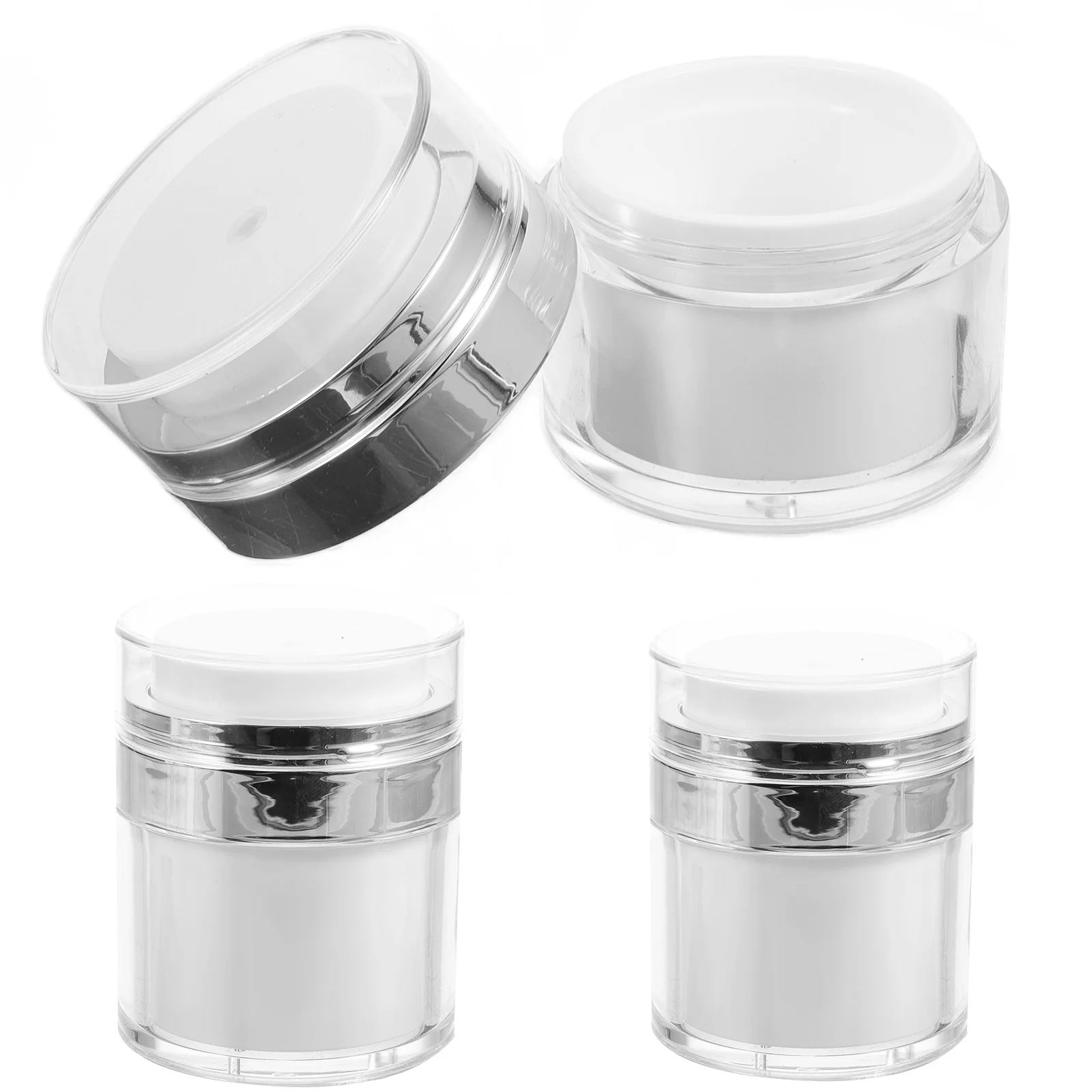 

3 Pcs Clear Makeup Case Vacuum Cream Jar Sample Bottle Storage Toiletries Container Leakproof Double-layer White Acrylic Travel