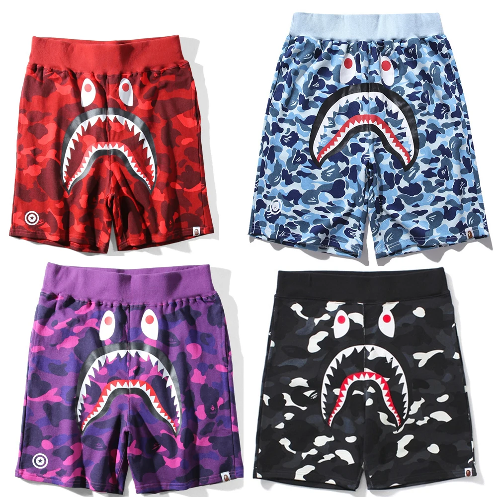Брюки мужские пляжные камуфляжные с принтом акулы и рта, лето 2022