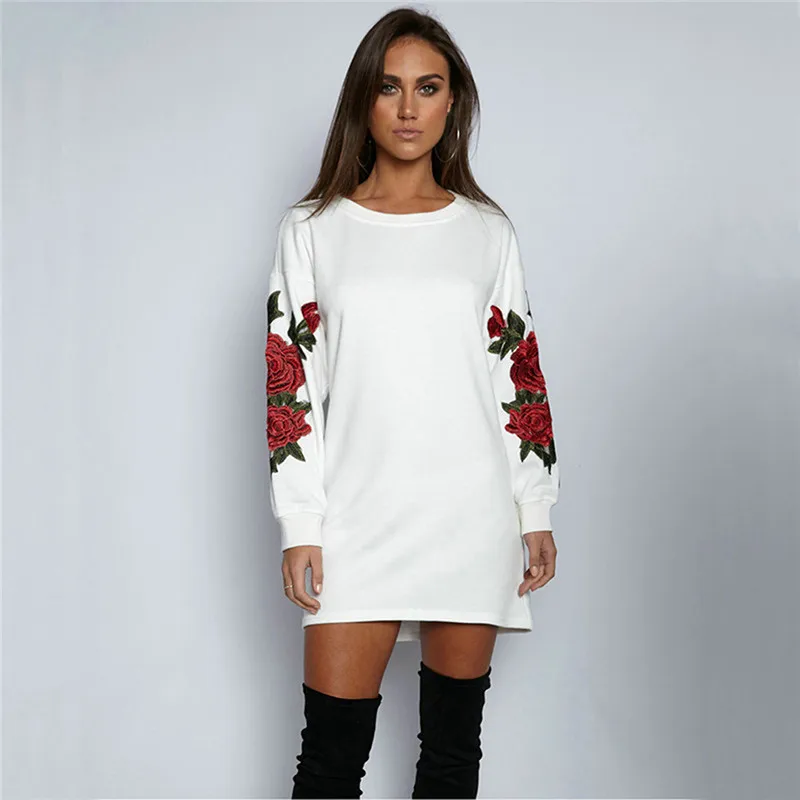 

GAOKE Women Fashion Hoodies Autumn Women O-neck Embroidered Flowers Print Long Sleeve Pullovers Women Tops Sweatshir