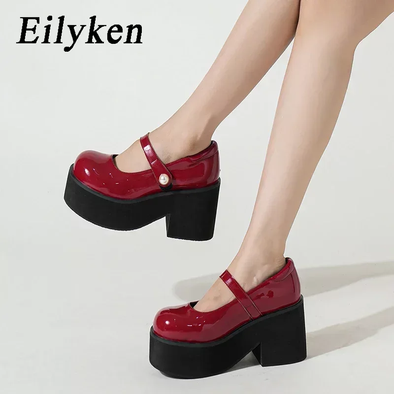 

Eilyken/женские туфли-лодочки в уличном стиле на платформе и высоком каблуке; Босоножки; Коллекция 2024 года; Сезон весна-осень; Свадебные туфли с круглым носком и не сужающимся книзу массивным эластичным ремешком