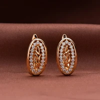 dckazz oval delicate symmetrical earrings rose color hollow art design inlaid crystal earring for woman christmas jewelry gift