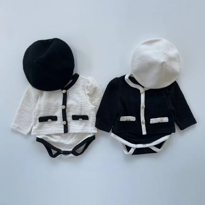 

0-3 Year Old Baby Clothes Spring and Autumn Small Fragrance Cardigan Long-sleeved Tops Shorts Suits Comfortable Coat Suits