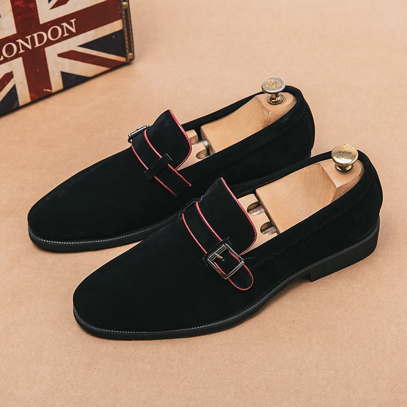 

Brand Men Black Leather Shoes Office Work Flat Suede Loafers shoes for Men Casual Shoes Scrub Pull-On Driving Shoes Beanie Shoe