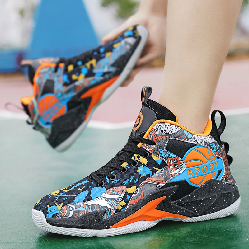 Fashion Graffiti Men Sports Shoes Outdoor Non-slip Basketball Shoes Men Cushioning Athletic Shoes Breathable Children's Sneakers