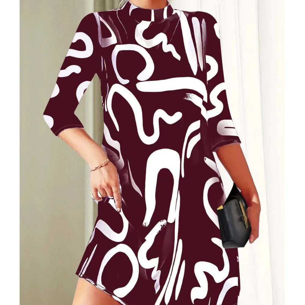 

Fashion Long Sleeve Print Mini Dress Women 2023 Autumn Casual Temperament Office Ladies Dresses For Women Robe Femme