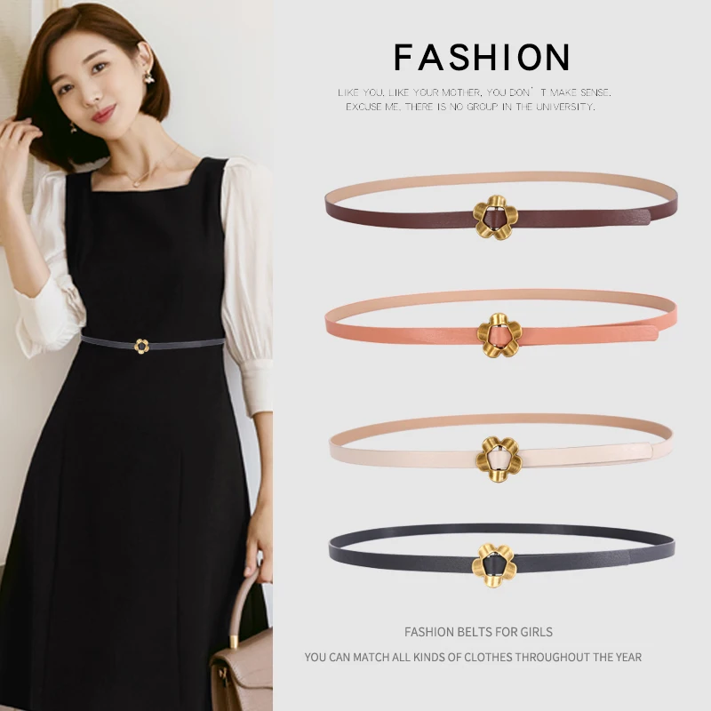 

Women's Belt Simple Fashion Design Flower Small Belt Fashion Brand Ladies Slim Thin Belt Dress Decoration Youth Student Belt