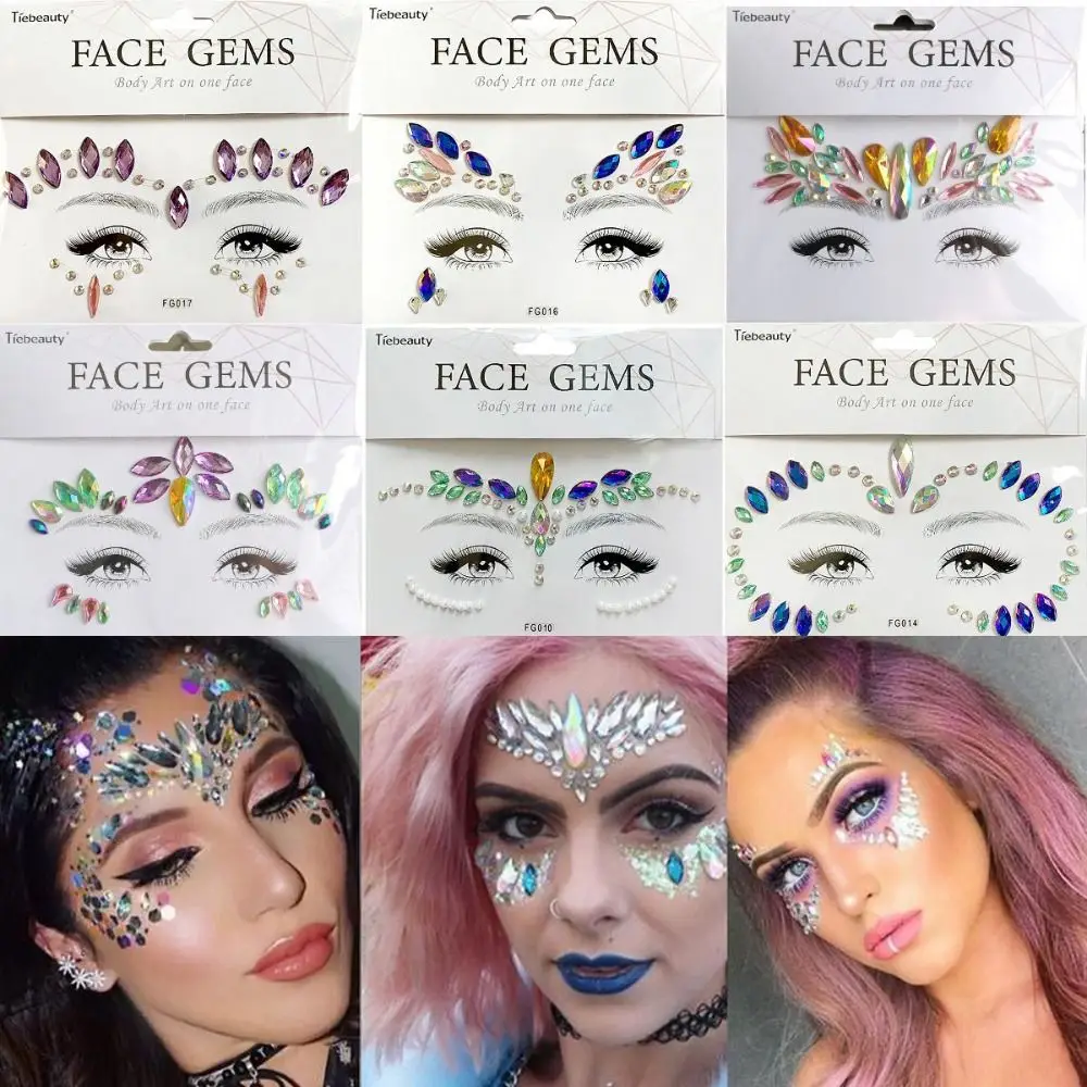 

3D Sexy Face Tattoo Stickers Temporary Tattoos Glitter Fake Tattoo Rhinestones For Woman Party Face Jewels Tatoo Eyes Sticker
