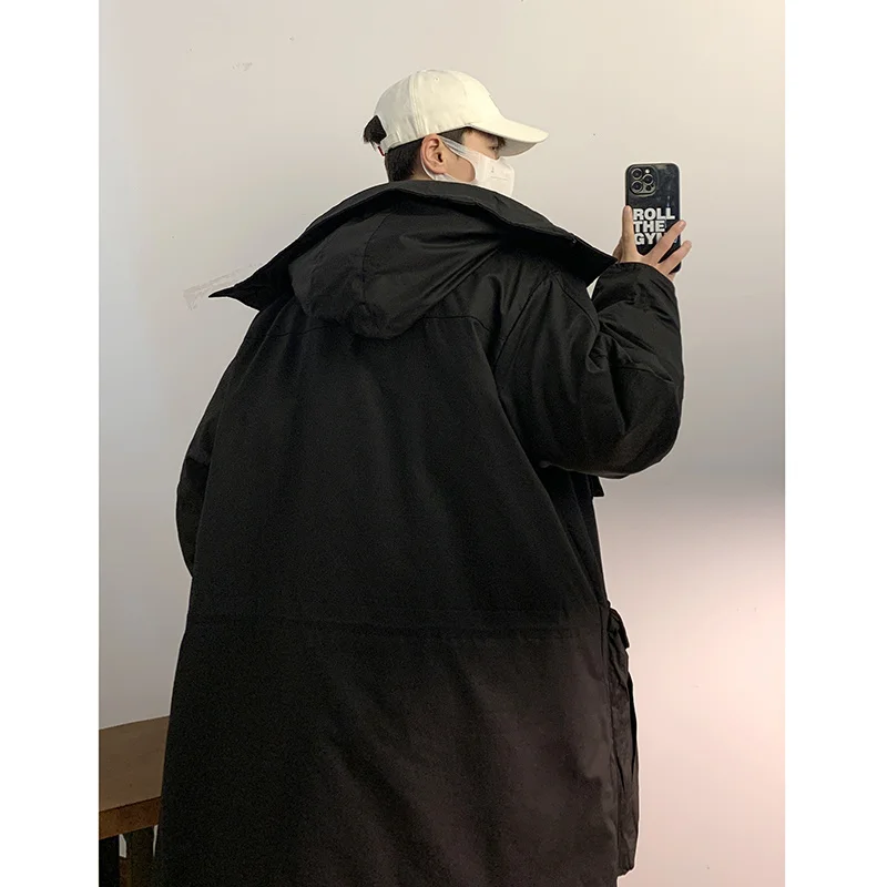 Winter Jacket Men Warm Fashion Retro Pocket Long Down Jacket Men Korean Loose Oversized Thick Hooded Coat Mens Parker Overcoat