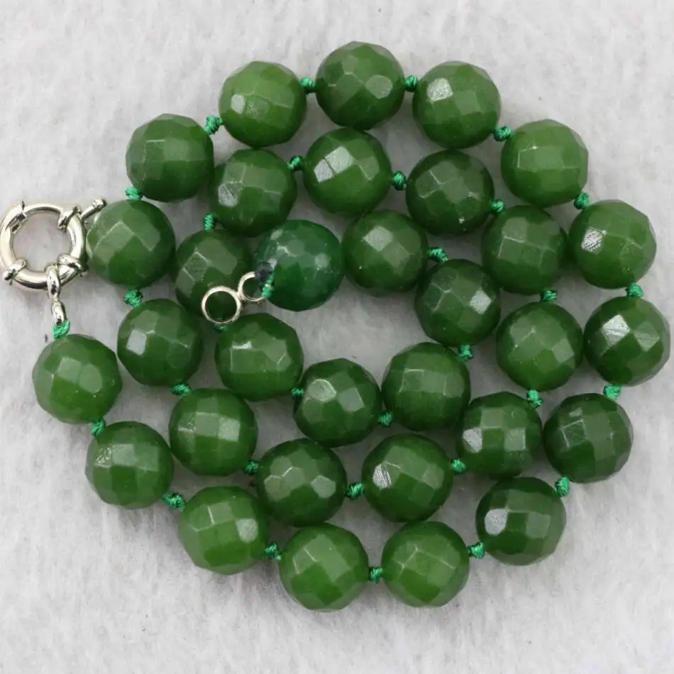 

Taiwan green natural stone chalcedony jades faceted round 8mm 10mm 12mm choker jewelry chain necklace for women 18inch