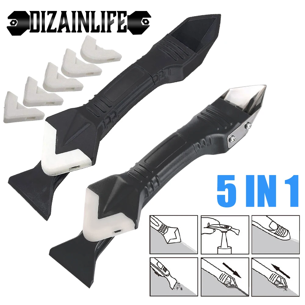 

5 в 1 силиконовый съемник, герметик для отделки, гладкий пластиковый скребок, набор для раствора, многофункциональный инструмент для гермети...