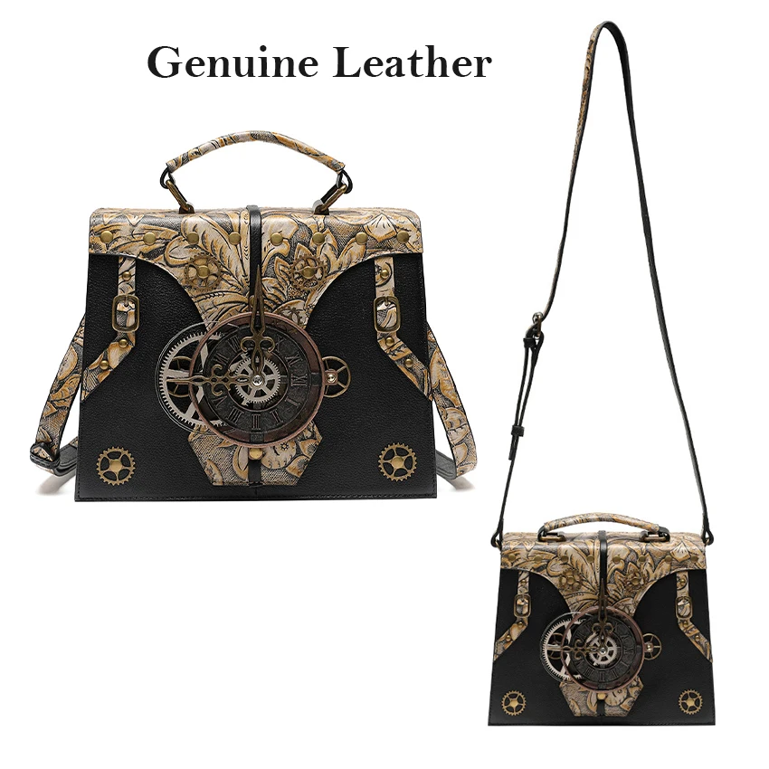 Vintage Genuine Leather Briefcase Steampunk Handbag Boston Ita Luxury Office Shoulder Bag Women Man Fashion Briefcase Suitcase