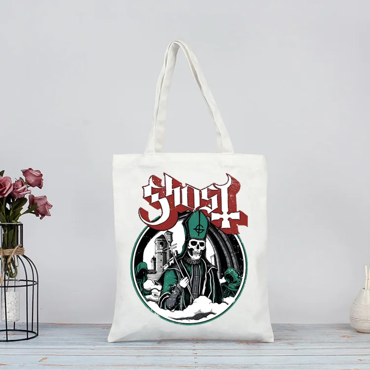 

Ghost Band Aesthetic Grunge Metal Shopping Bag Shopper Eco Canvas Cotton Shopper Bolsas De Tela Bag Shoping Reusable Sacolas