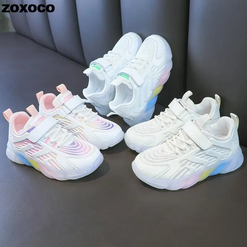 Zapatos deportivos para niños, zapatillas informales para las cuatro estaciones, con fondo de arcoíris, papá blanco, nueva moda 2022