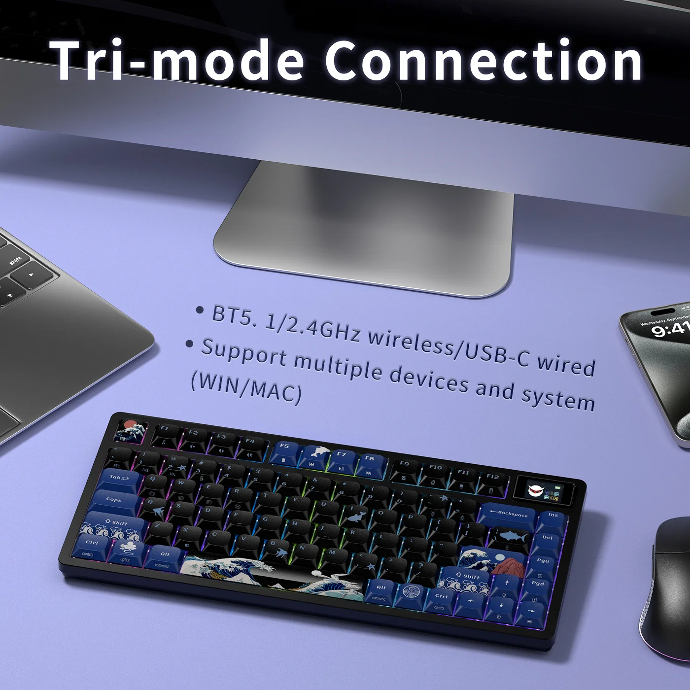 Беспроводная низкопрофильная механическая клавиатура XVX L75 PRO Black Wave Kanagawa с