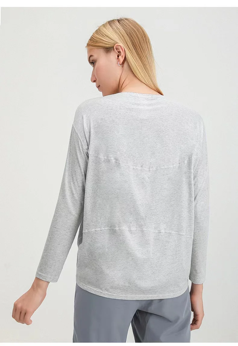 Lulu Action Summer New Breathable Comfortable Sports Solid Color Round Neck Long Sleeve Gym Running Fitness Dance Loose Yoga Top