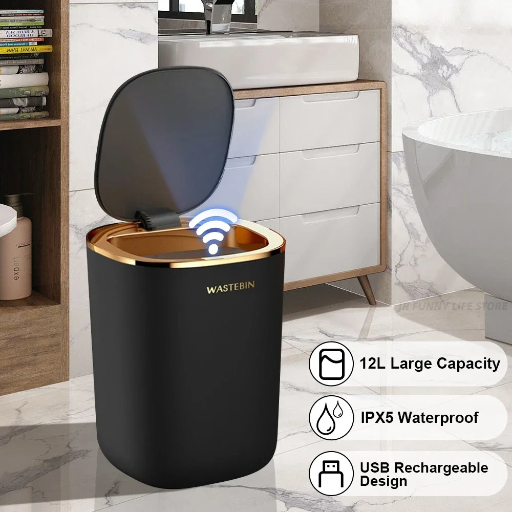 

Мусорная корзина с умным датчиком для ванной комнаты, 12 л, роскошное ведро для мусора, автоматическое мусорное ведро для кухни, туалета, корзина для мусора, умный дом