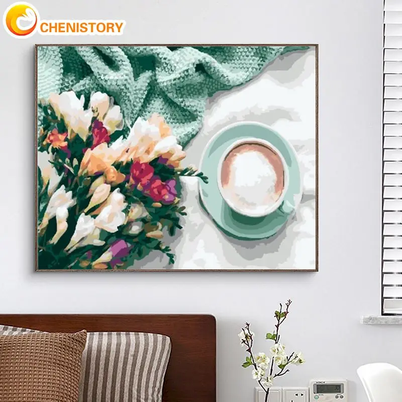 

CHENISTORY Coloring By Number Coffee Scenery Kits Painting By Number Flower Diy Frame Modern Drawing On Canvas Art Gift