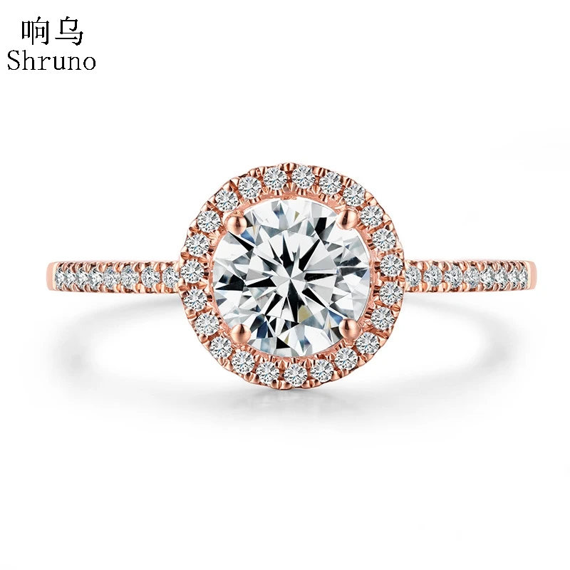 

Shruno Solid 18K 14K 10K Rose Gold Moissanite Ring Round 6mm Lab Grown Moissanite Diamond Ring Women Jewelry Gift