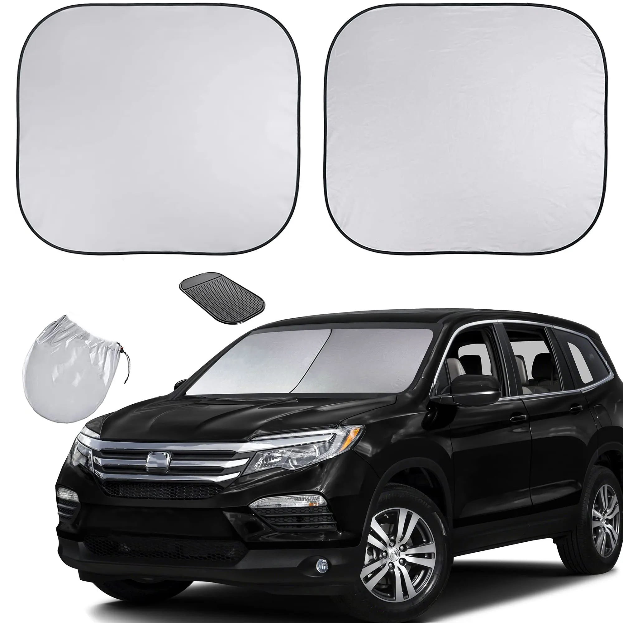 

Windshield Sun Shade With Shield Reflective Technology Foldable 2 Piece Car Sunshades Reflect UV Sun And Heat Protect Your Car