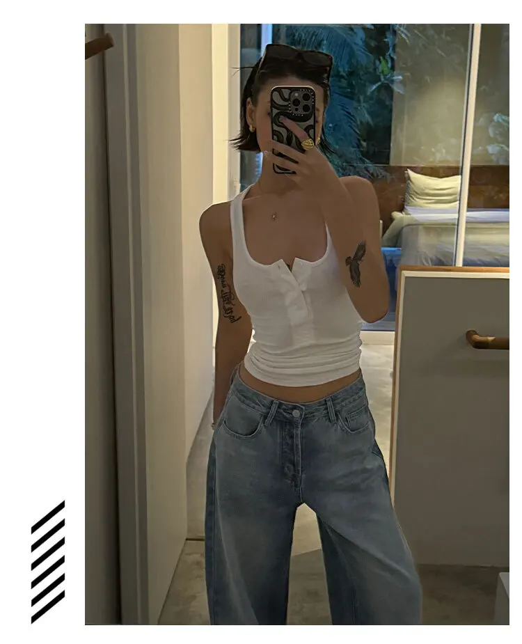 Брюки Vanessalab на все сезоны свободные прямые брюки длинные джинсовые синие пряные