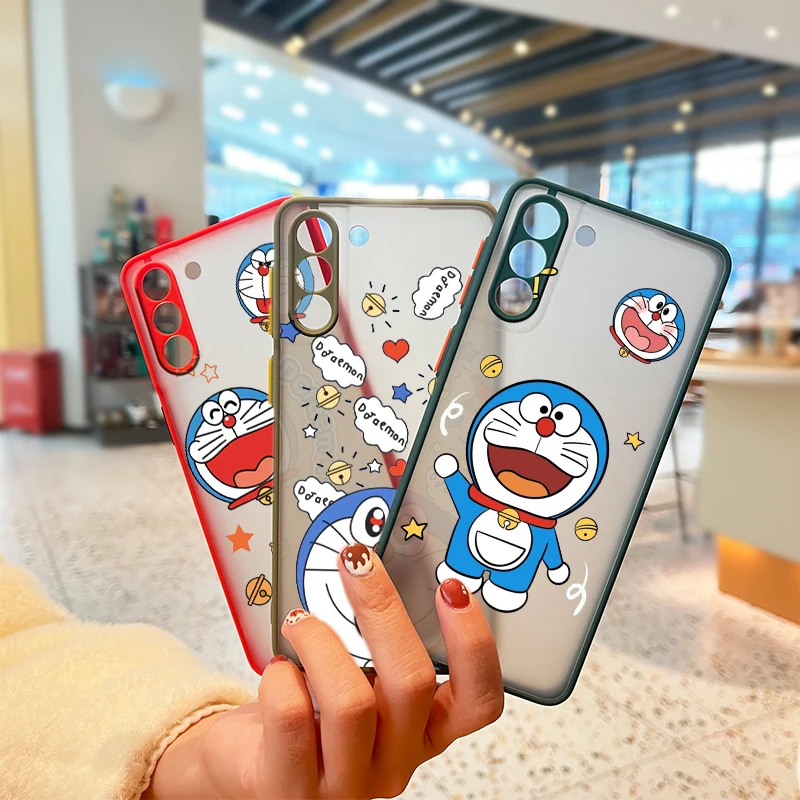 

Cartoon Doraemon Cute For Samsung Galaxy S22 S21 Ultra S20 FE Lite S10 S9 S8 Plus 5G Frosted Translucent Phone Case Cover Coque