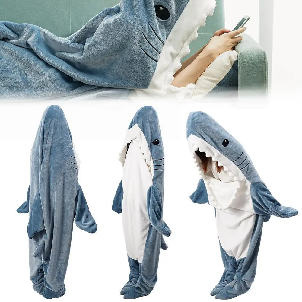 

Cartoon Shark Sleeping Bag Pajamas Office Nap Shark Blanket Karakal High Quality Fabric Mermaid Shawl Blanket For Children Adult