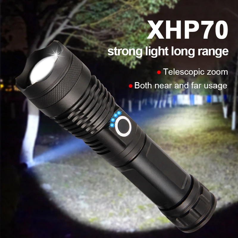 Светодиодный фонарик XHP70 высокой мощности антибликовый 4-ядерный перезаряжаемый