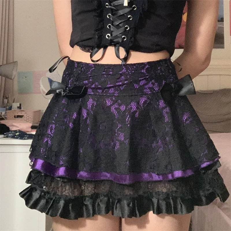 

Women Fashion High Waist Mini Skirt Lace Patchwork Bottoms See-through Summer Skirt for Party Club