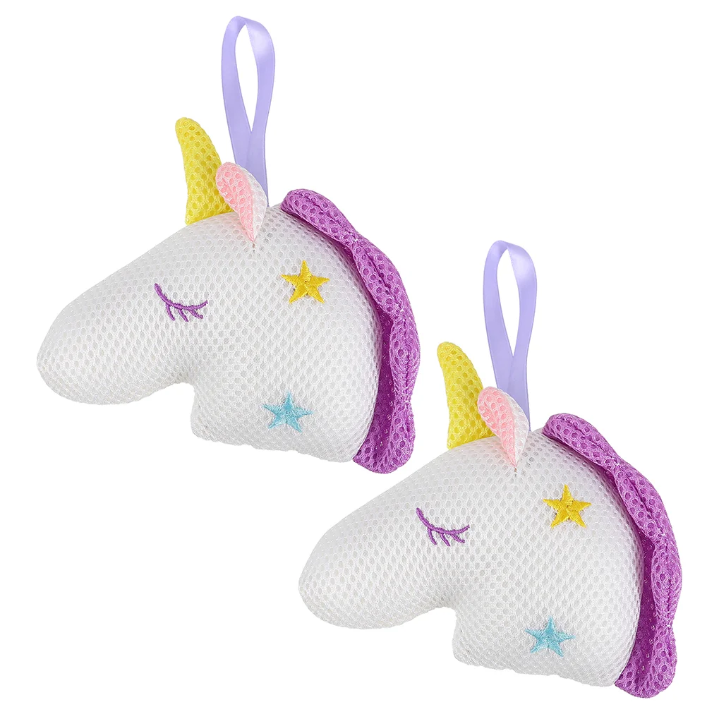 

2 Pcs Unicorn Bath Cartoon Shower Sponge Mesh Ball Brush Body Wash Kids Take Exfoliating