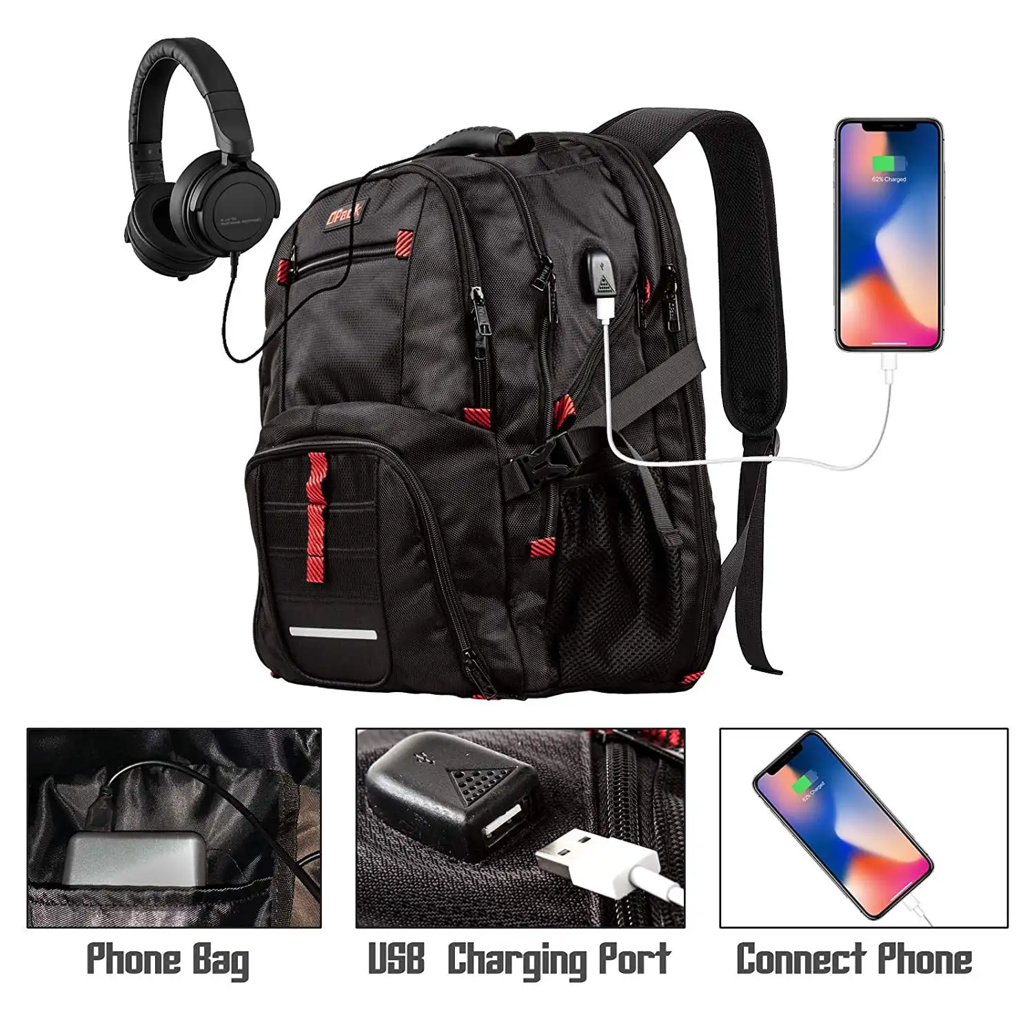 Extra Large RFID-Safe Travel Backpack with USB Charging Port