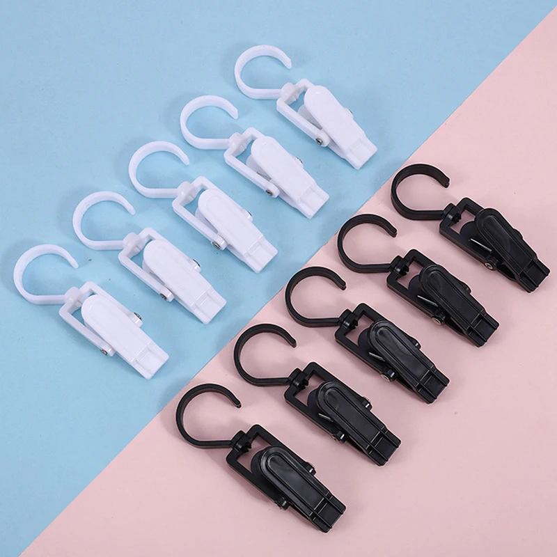 5Pcs Rotating Clothes Pegs Hanger Laundry Hat Clip Supermarket Sock Display Plastic Clip, White Storage Curtain Clip With Hook