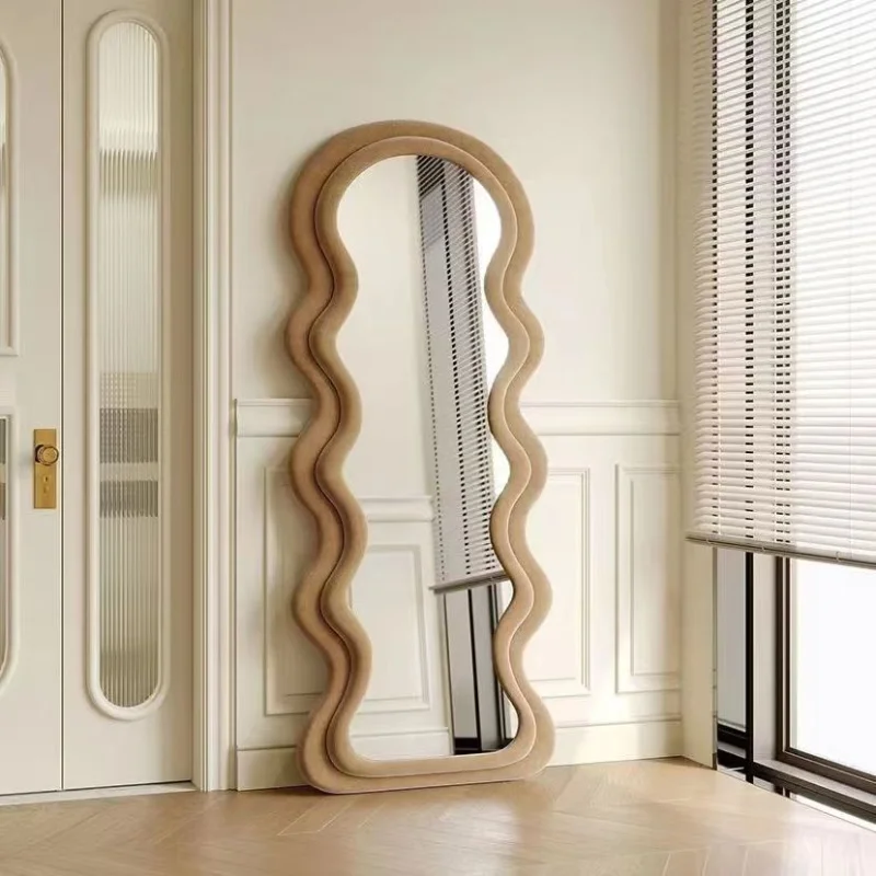 

Creative Macrame Standing Mirror Floor Aesthetic Wavy Full Length Decorative Frame Mirror Maiden Bedroom Decor Spiegel Furniture