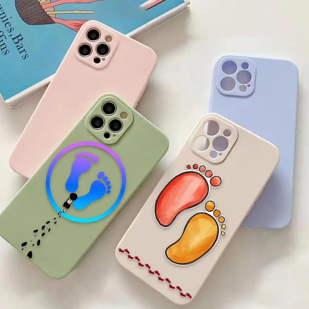 

Hand-painted Footprints Of Shoes Colorful Liquid Case For iPhone Apple 14 13 11 12 X XS 7 8 Pro Plus Max Mini Hand Strap Fundas