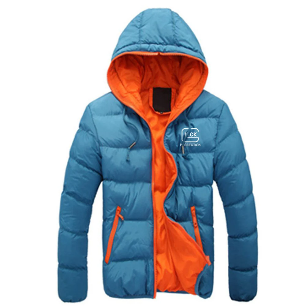 

2022 Glock Perfect Shot Fashion Men's Autumn and Winter Color Block Zipper Warm Cotton Coat Casual Hooded Jacket Windproof Outdo