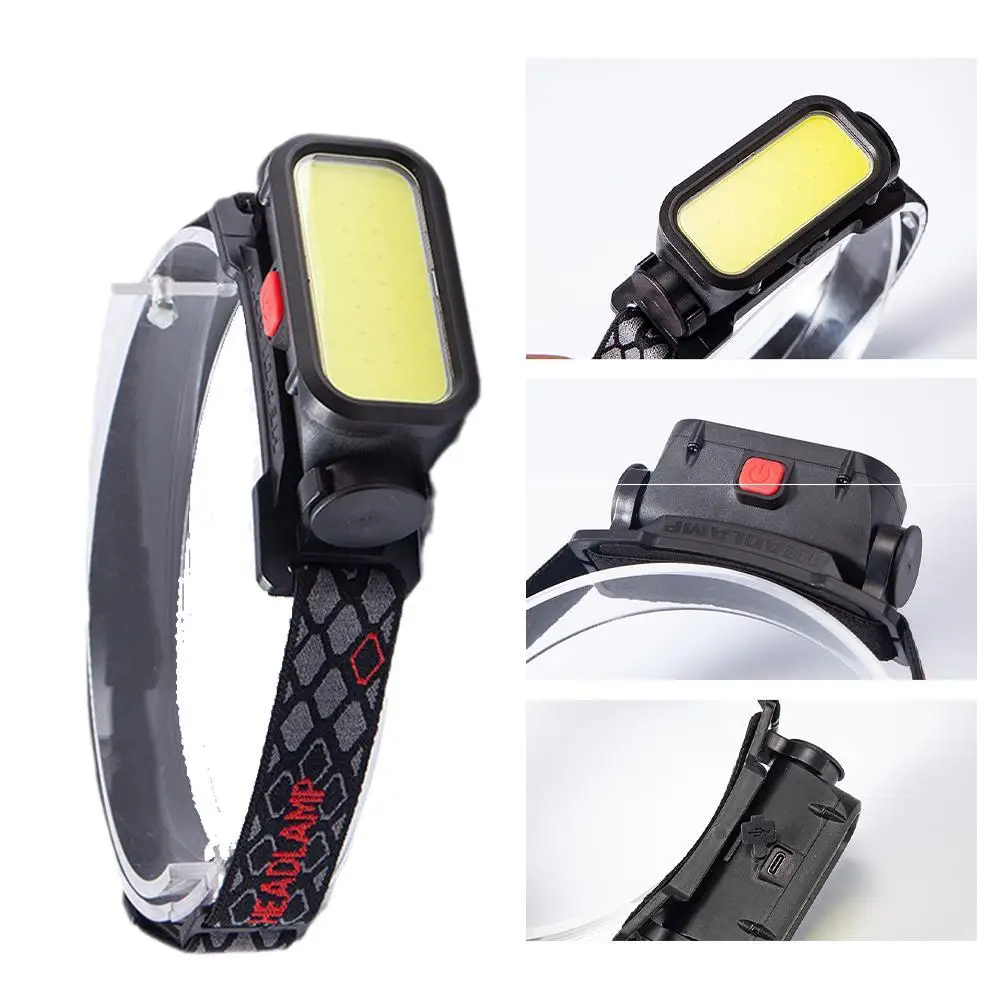 

Headlight COB LED USB rechargeable portable powerful headlamp waterproof flashlight work light strip head lamp