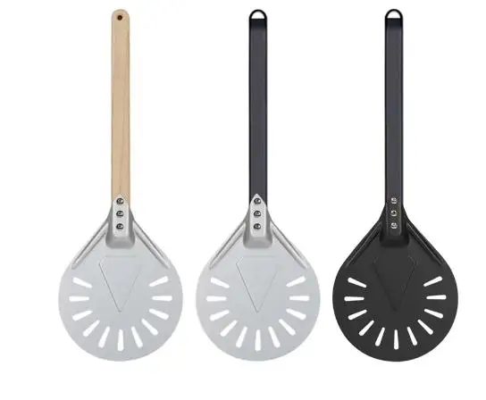 

Pizza Turning small Pizza Peel Paddle Short round Pizza Tool Non Slip wooden Handle 7 8 9 inch Perforated Pizza Shovel Aluminum