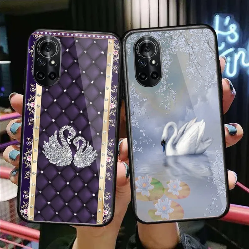

Чехол гусиный для телефона Huawei P50 P40 P30 P20 Pro Mate 40 30 20 Pro Nova 9 8 7 PC, стеклянный чехол для телефона