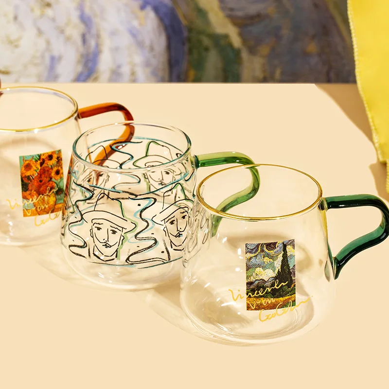 

400ml Van Gogh-Impression Glass Mug Coffee Cup With Handle Couple Cups For Breakfast Milk Juice Cold Brinkware Cup