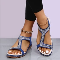 fashion womens sandals hollow triangle rhinestone sandals soft sole wedge flat womens shoes plus size women shoes 42