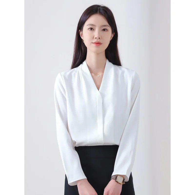 

Satin Acetate Shirt Women's Summer Fashion Loose Elastic Breathable Women's Long-Sleeved Shirt Temperament Professional Top Work