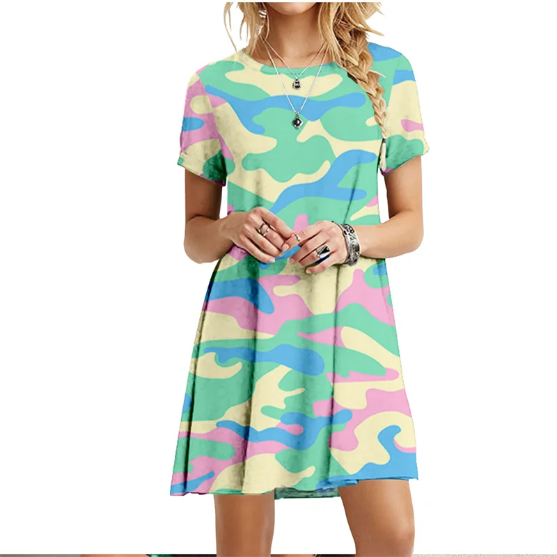 

Spring Summer T-shirt Dresses Women Printed Sexy Beach Short Sleeve Vintage Clothing Holiday Casual Loose