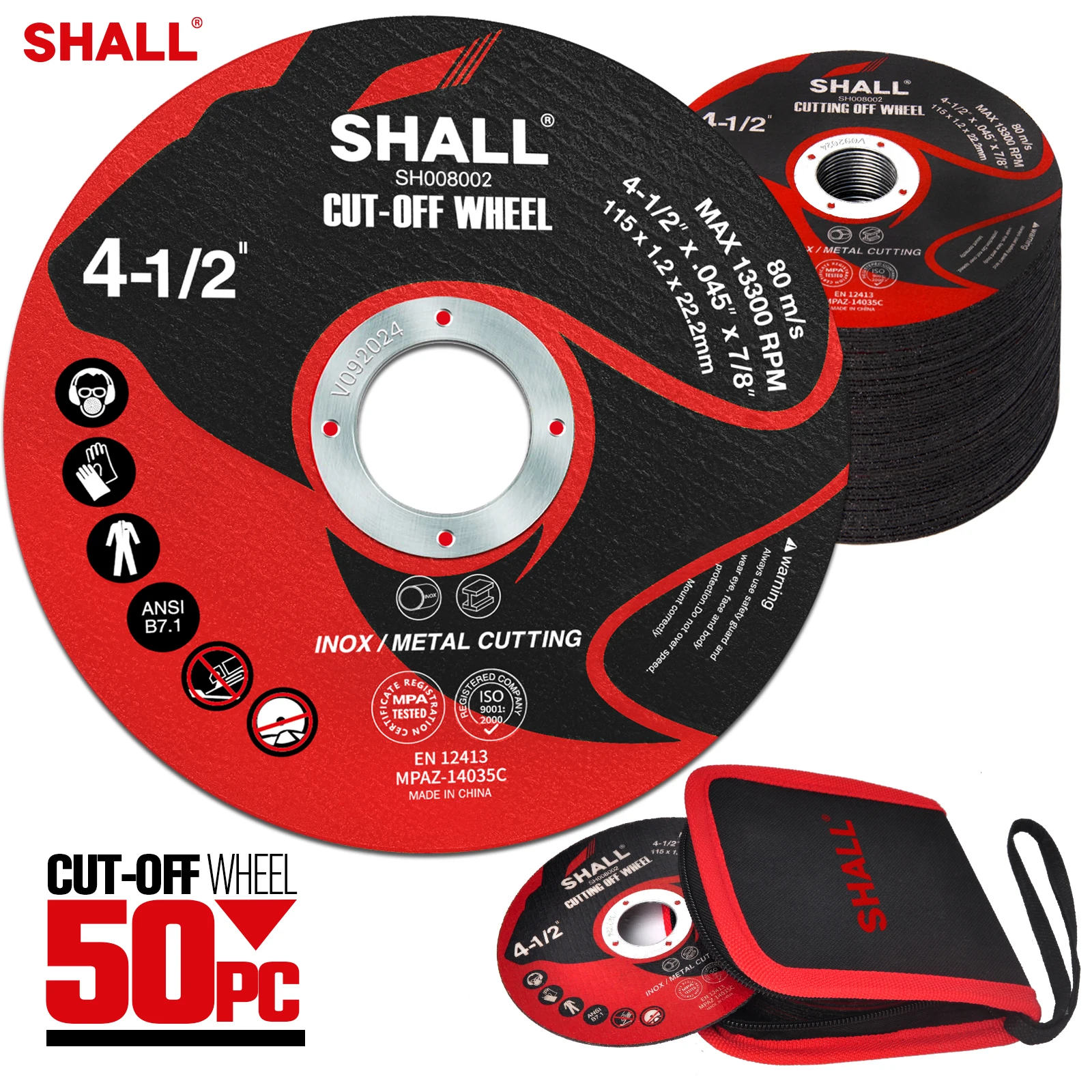 SHALL 50-Pack Cut Off Wheels 115x1.2x22.2mm Cutting Wheel with Pouch for Angle Grinder Fast Cutting Disc Multi cutter Multitool
