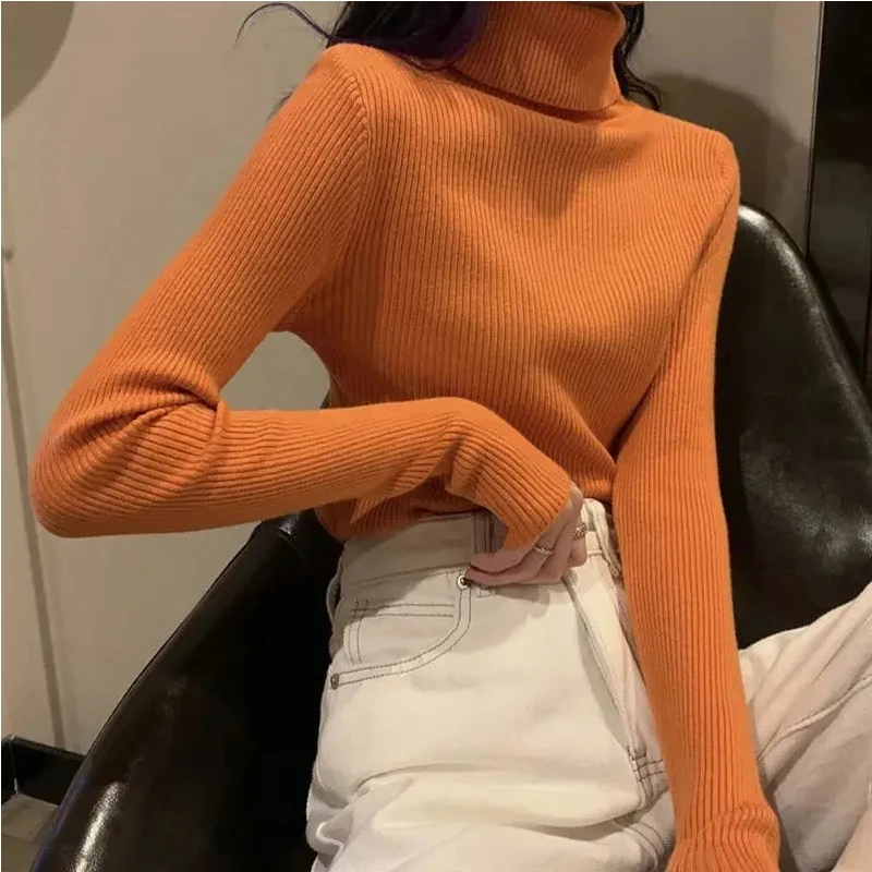 Turtleneck Women Sweater 2022 Autumn Winter New Korean Fashion Slim Pullover Basic Tops Casual Soft Knit Long Sleeve Sweaters